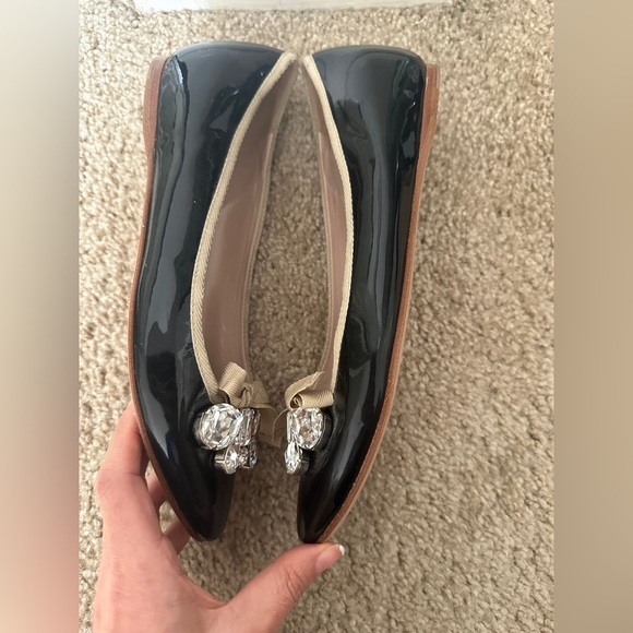 Miu Miu Black Patent Leather Crystal Embellished Ballet Flats Size 38.5 - Picture 2 of 7